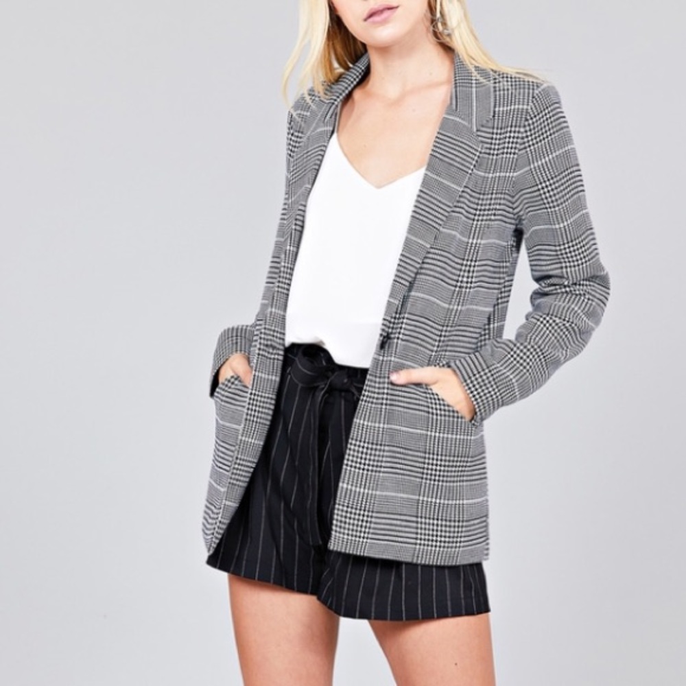Long Plaid Blazer